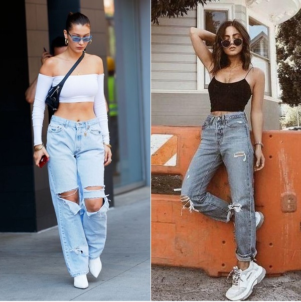 Quần jean rách boyfriend phối với áo crop