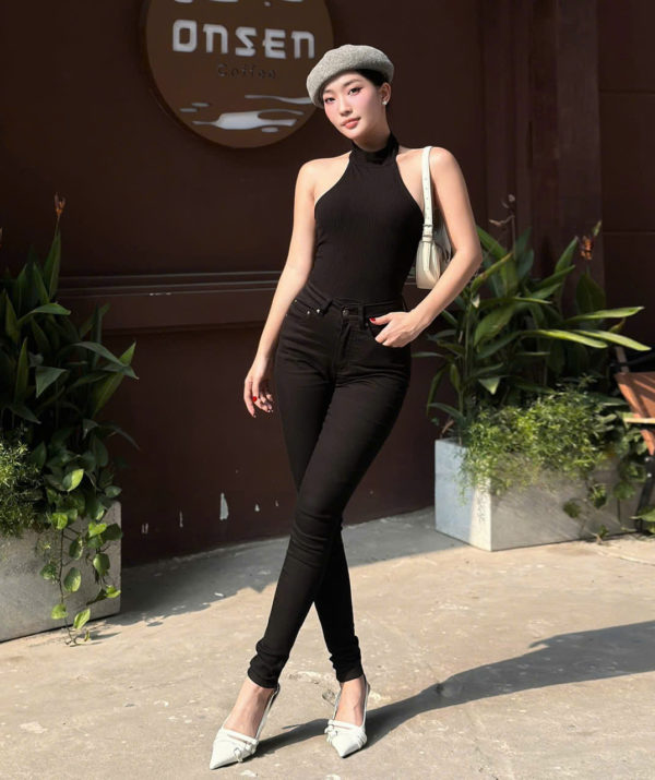 Quần Jean Nữ Lưng Cao Màu Đen - ảnh 2
