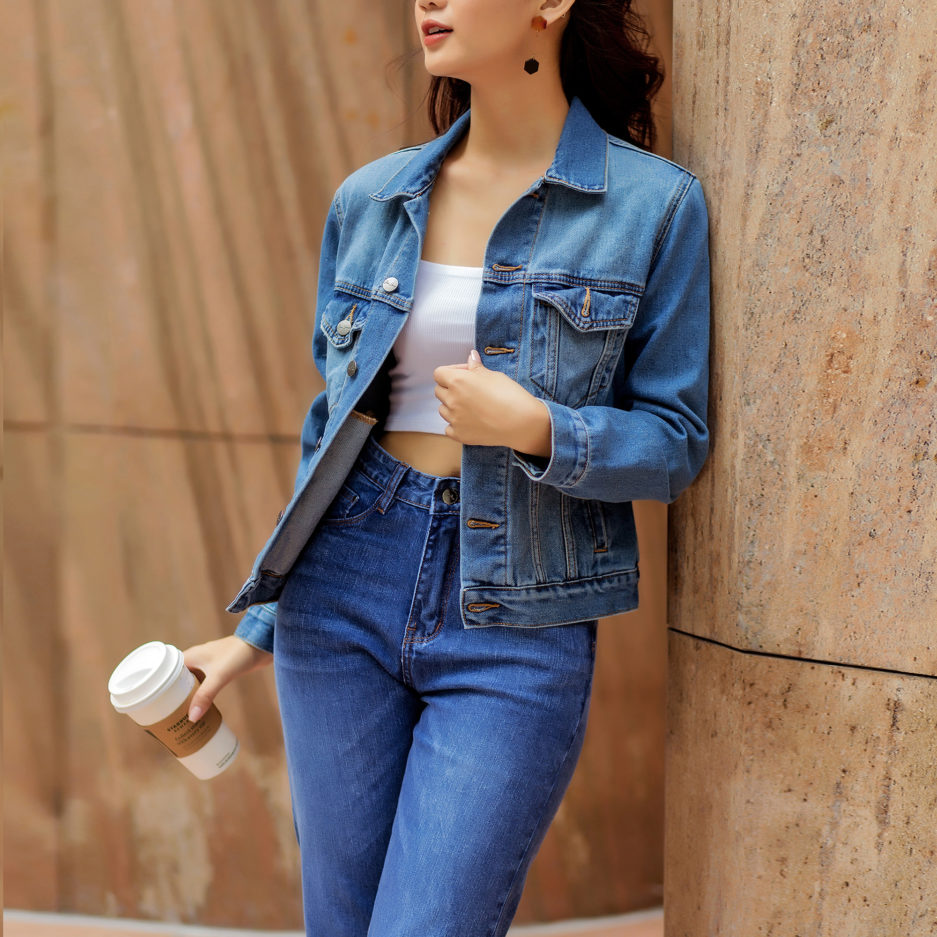 Áo Khoác Bò Nữ Trơn Màu Classic Blue