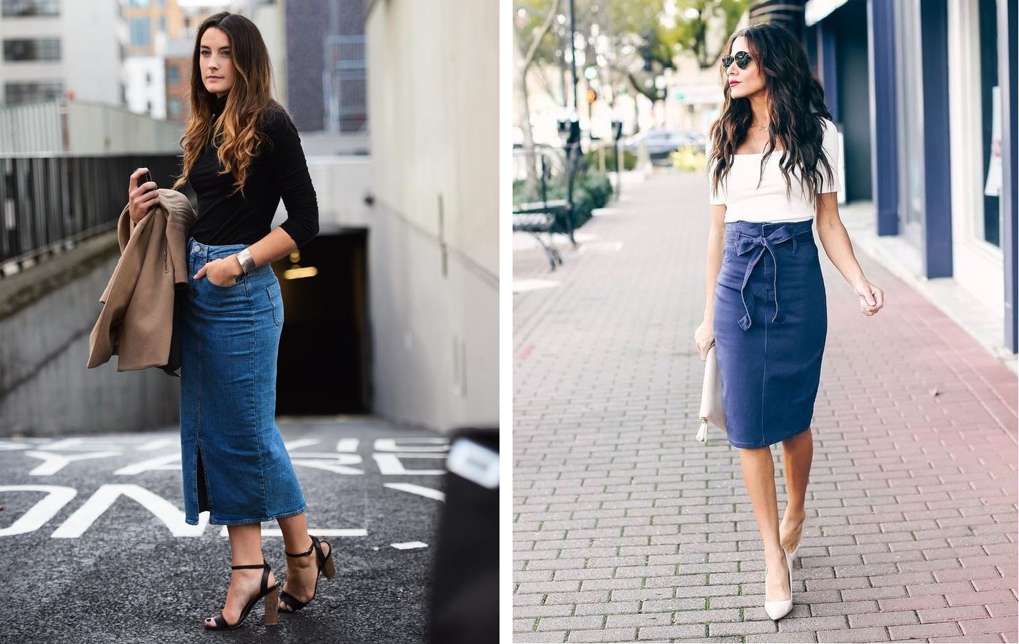 Chân váy jean dài phối với áo gì 10 outfits cực hot trend