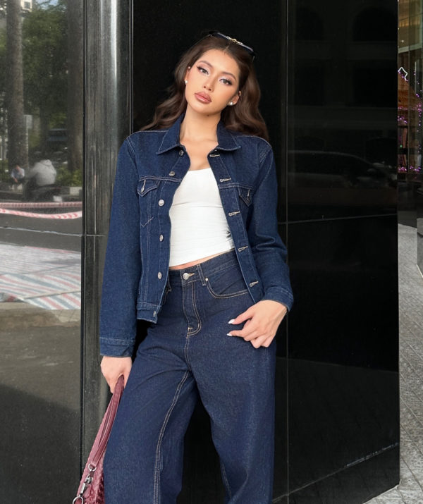 Áo Khoác Jean Nữ Trơn Xanh Indigo