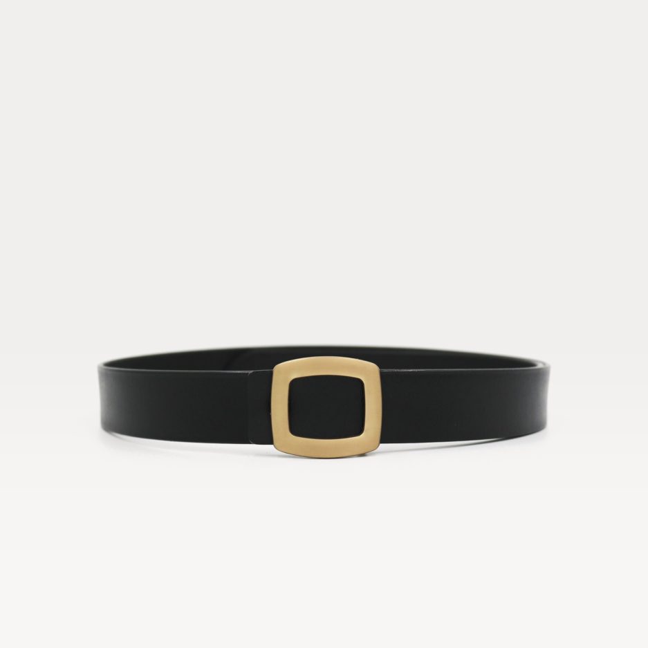Thắt Lưng Nữ Da Thật Mặt Oval Màu Đen