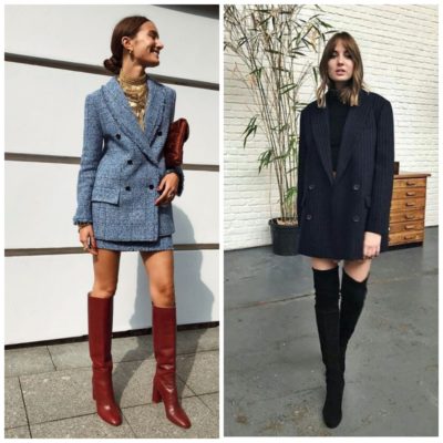 Phối blazer với giày boot nữ cổ cao