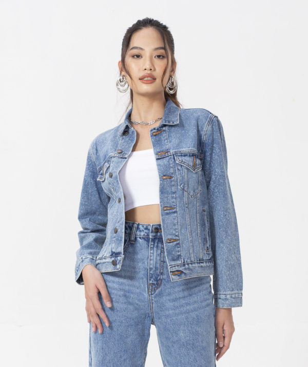 Áo Khoác Jean Nữ Trơn Màu Stone Blue - ảnh 2