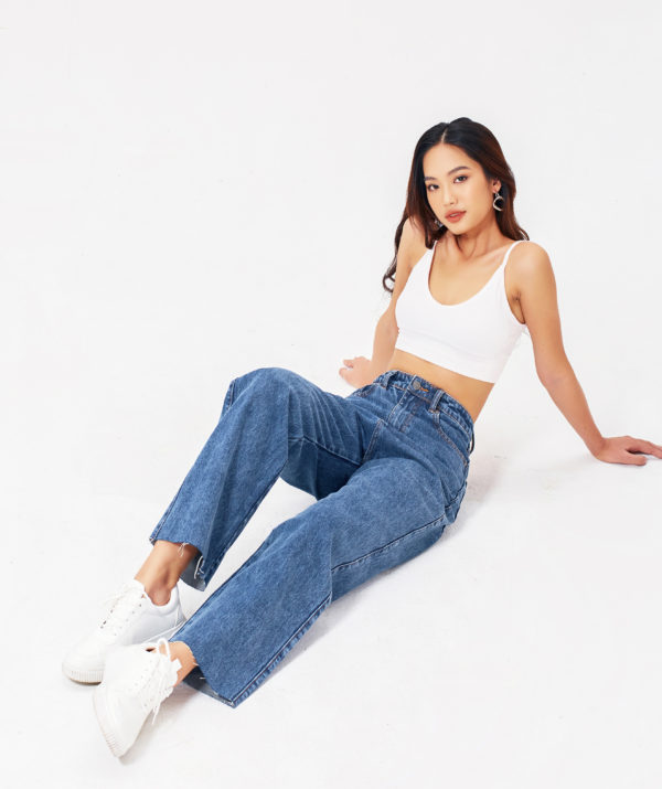 Quần Jean Ống Rộng Lưng Cao