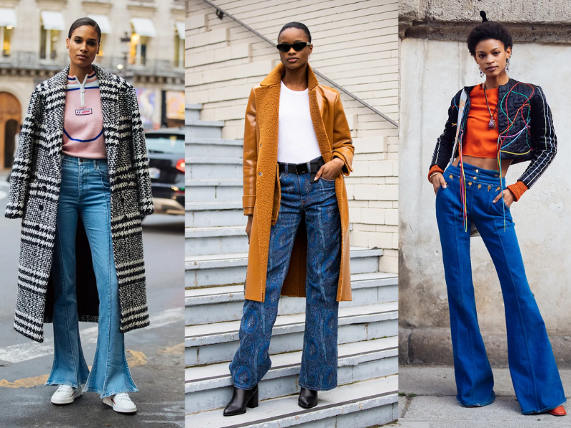 quần jeans ống rộng phong cách retro