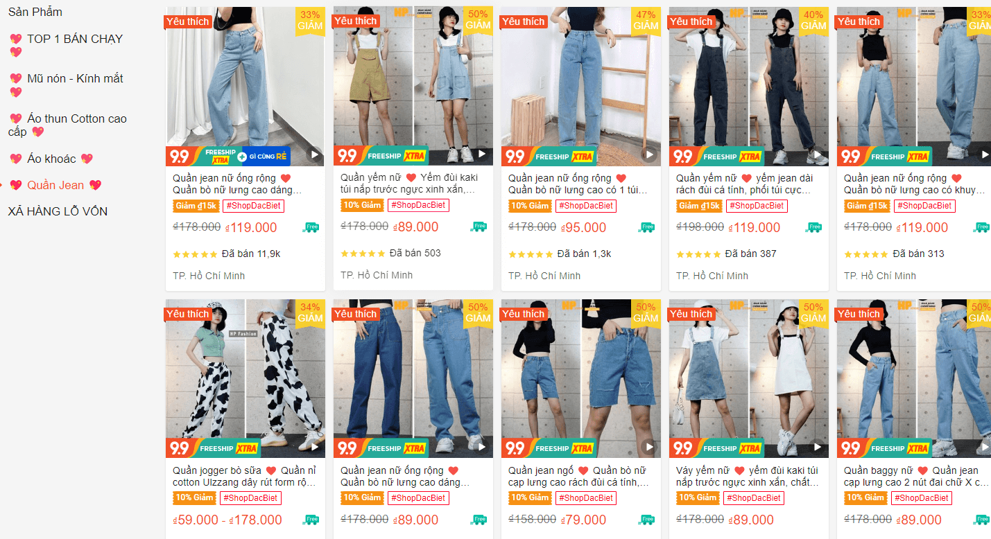 quần jeans ống rộng shopee