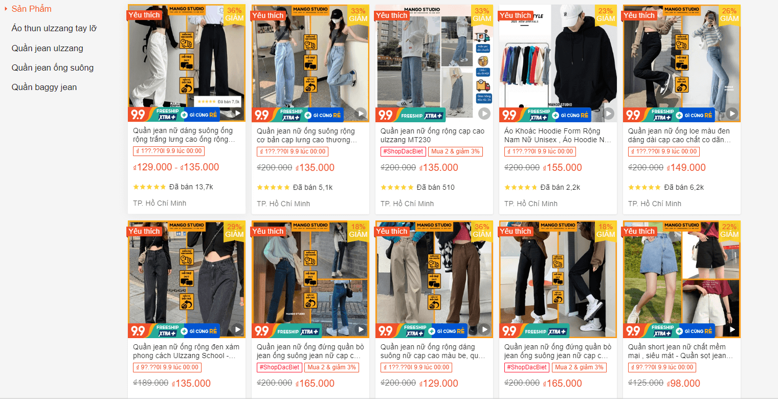 quần jeans ống rộng shopee