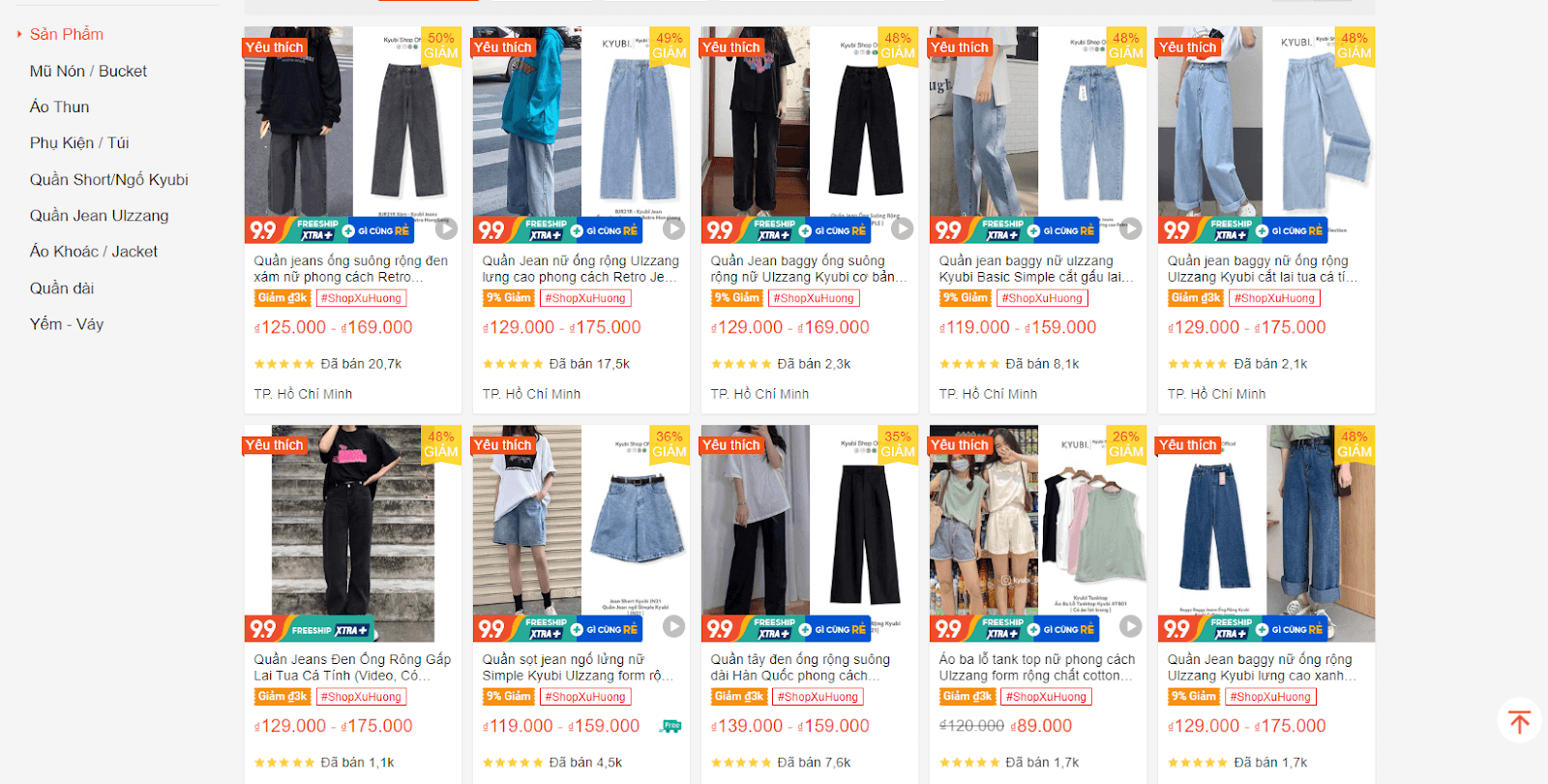 quần jeans ống rộng shopee