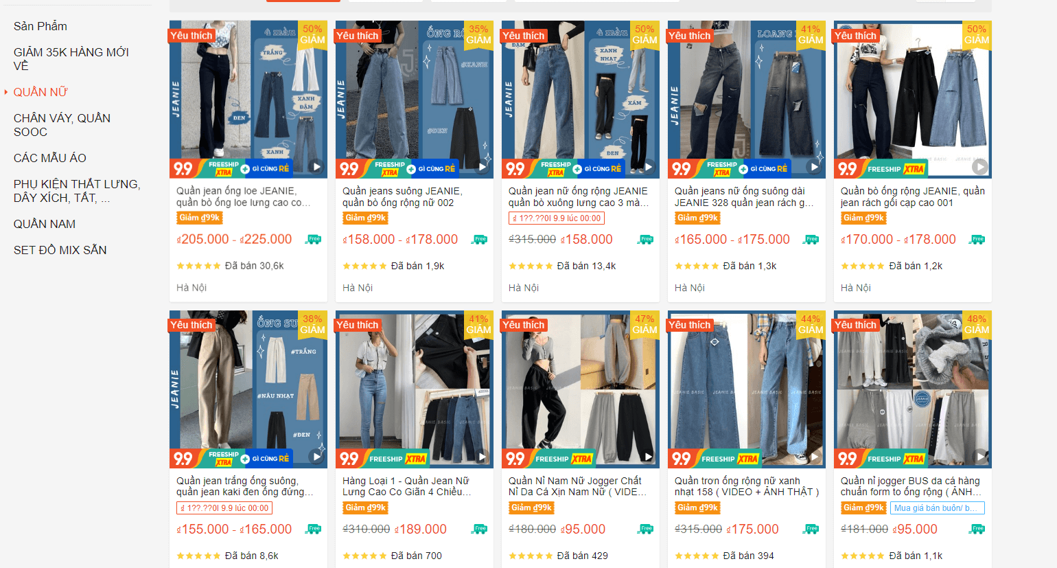 quần jeans ống rộng shopee