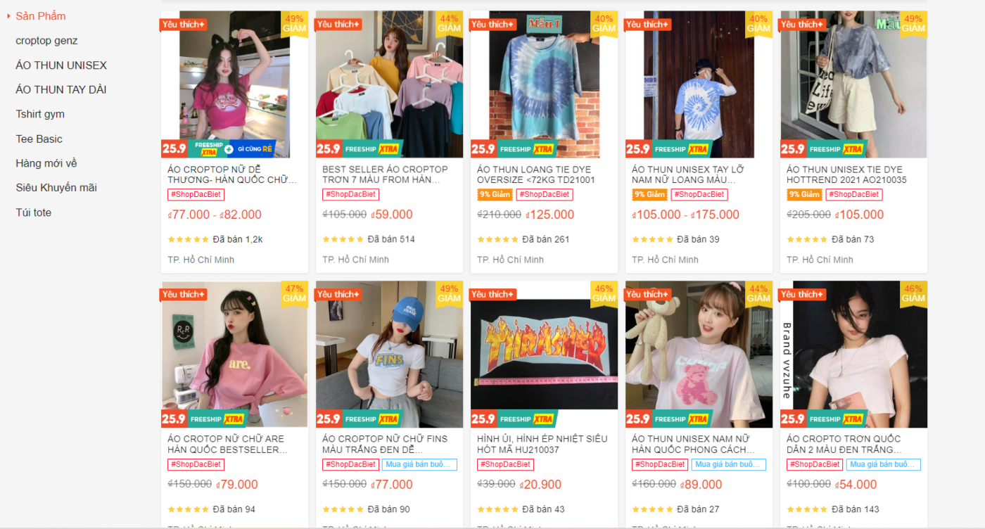 Shop bán áo thun trên shopee