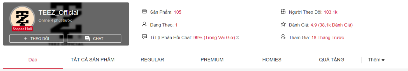 Shop bán áo thun trên shopee