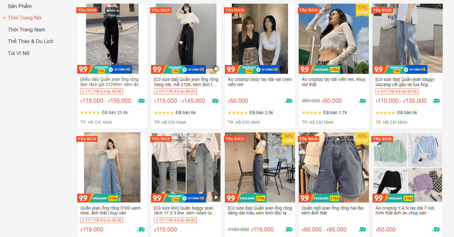 quần jeans ống rộng shopee