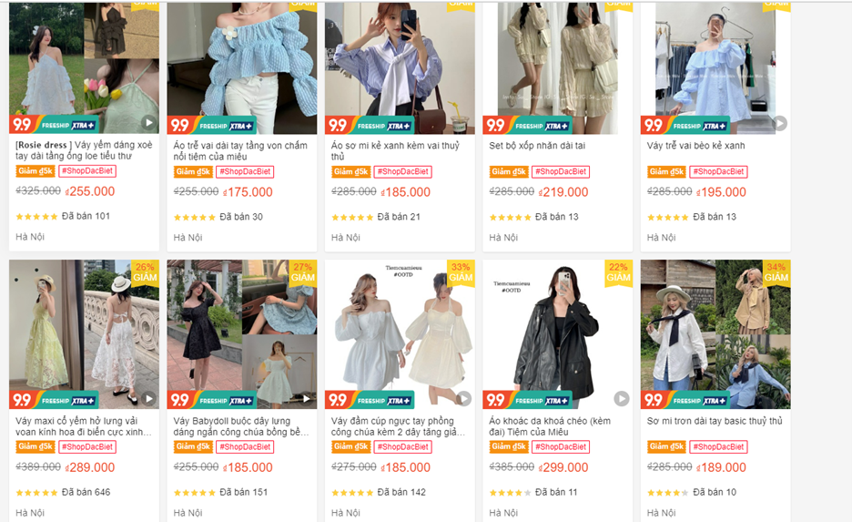 đầm trên shopee