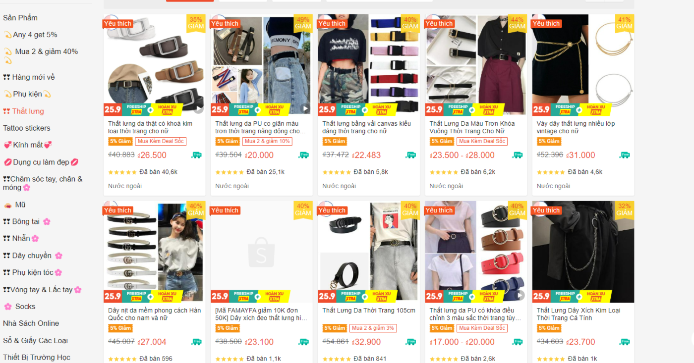 các shop bán thắt lưng trên shopee