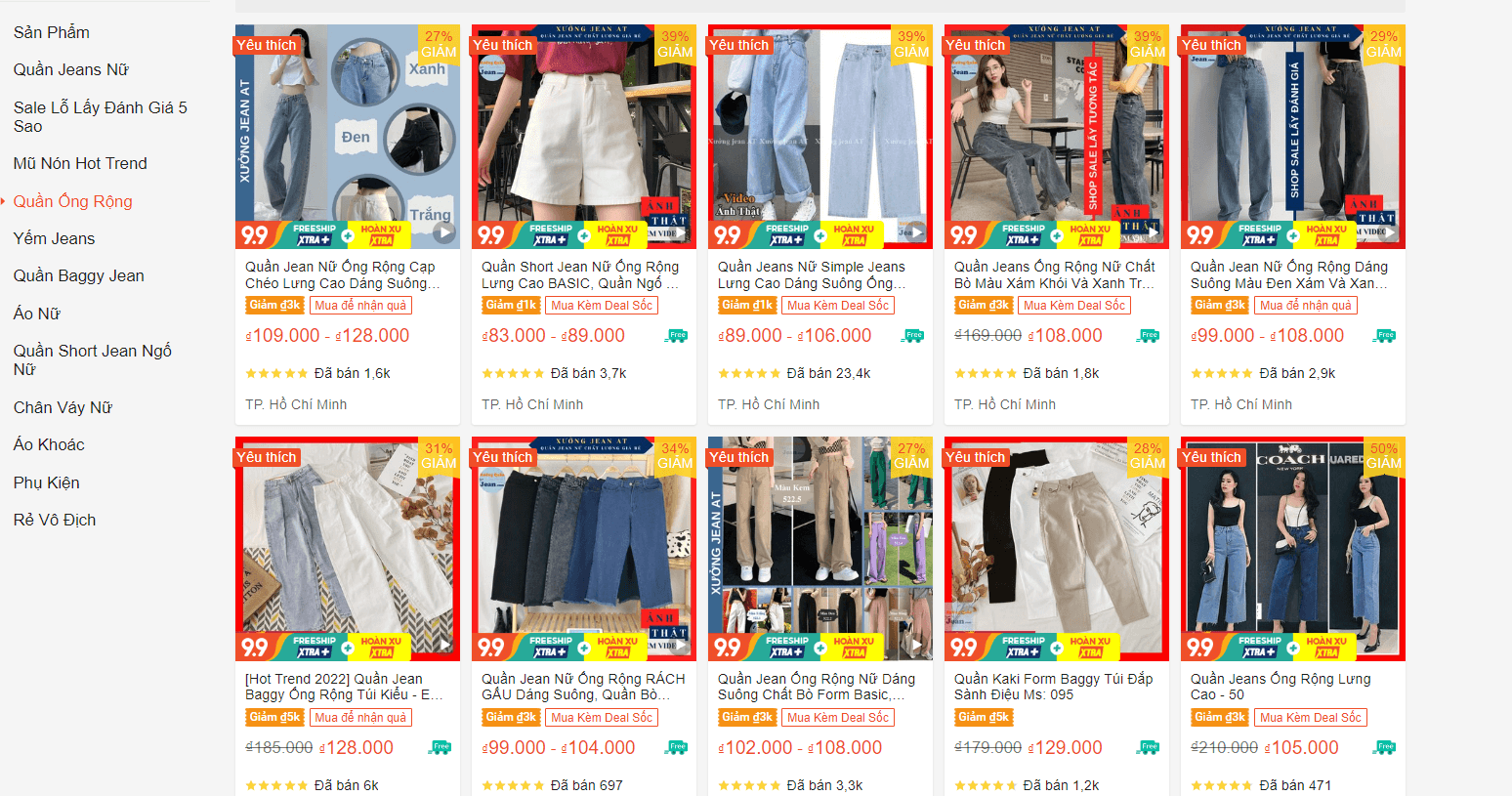 quần jeans ống rộng shopee