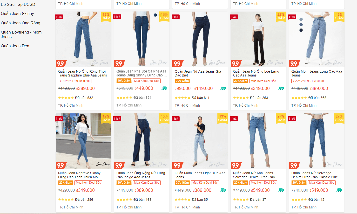 quần jeans ống rộng shopee