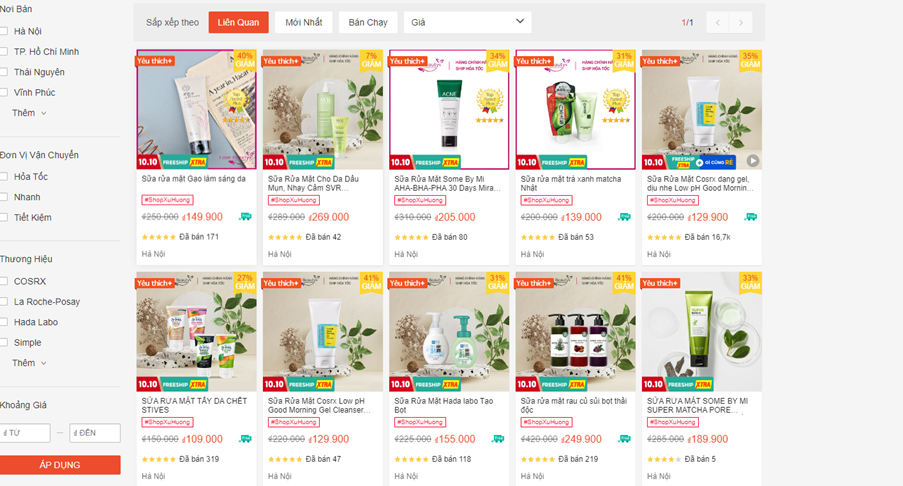 mua sữa rửa mặt trên shopee