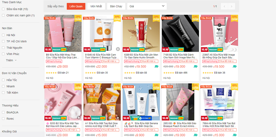 mua sữa rửa mặt trên shopee