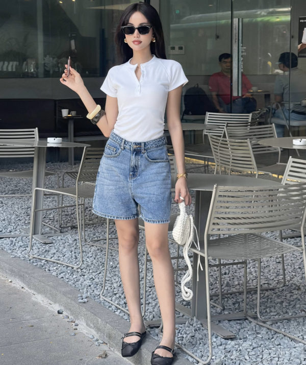 Quần short jean nữ ngắn lưng cao regular fit - ảnh 2