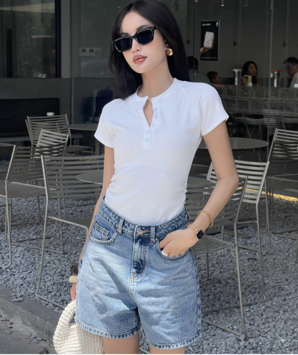 Quần short jean nữ ngắn lưng cao regular fit