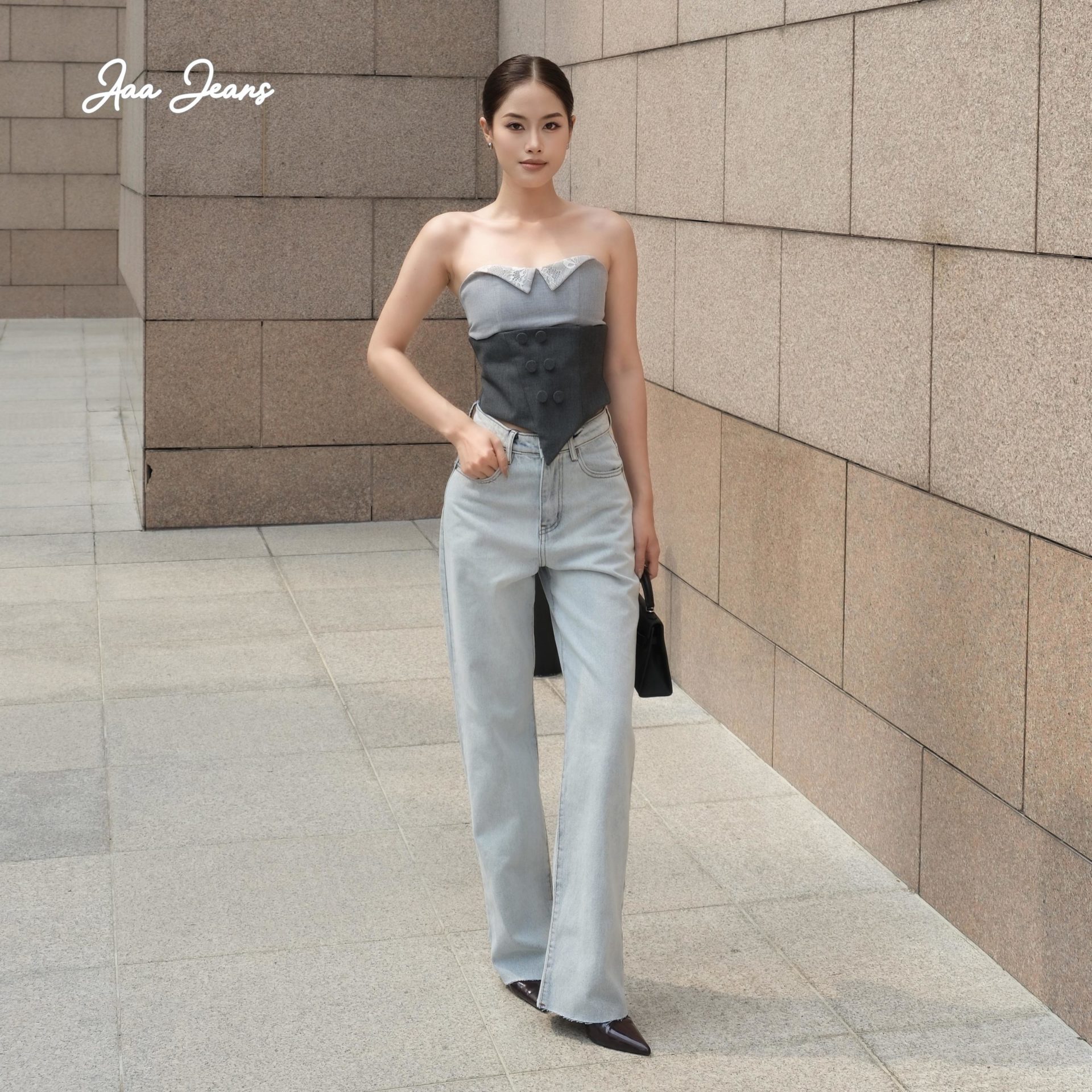 có logo (6) Quần Jeans Ống Rộng Ice Blue