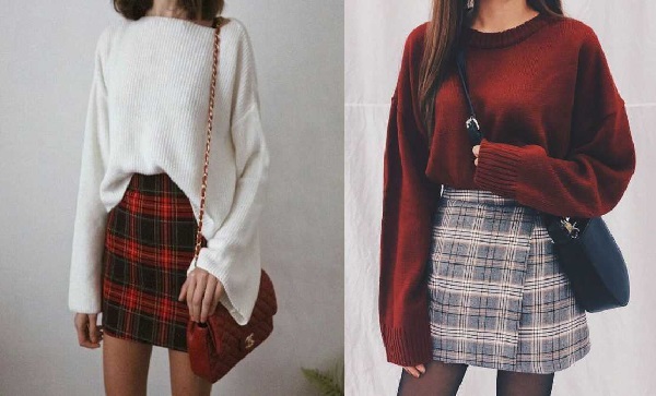 Áo Sweater và chân váy ngắn