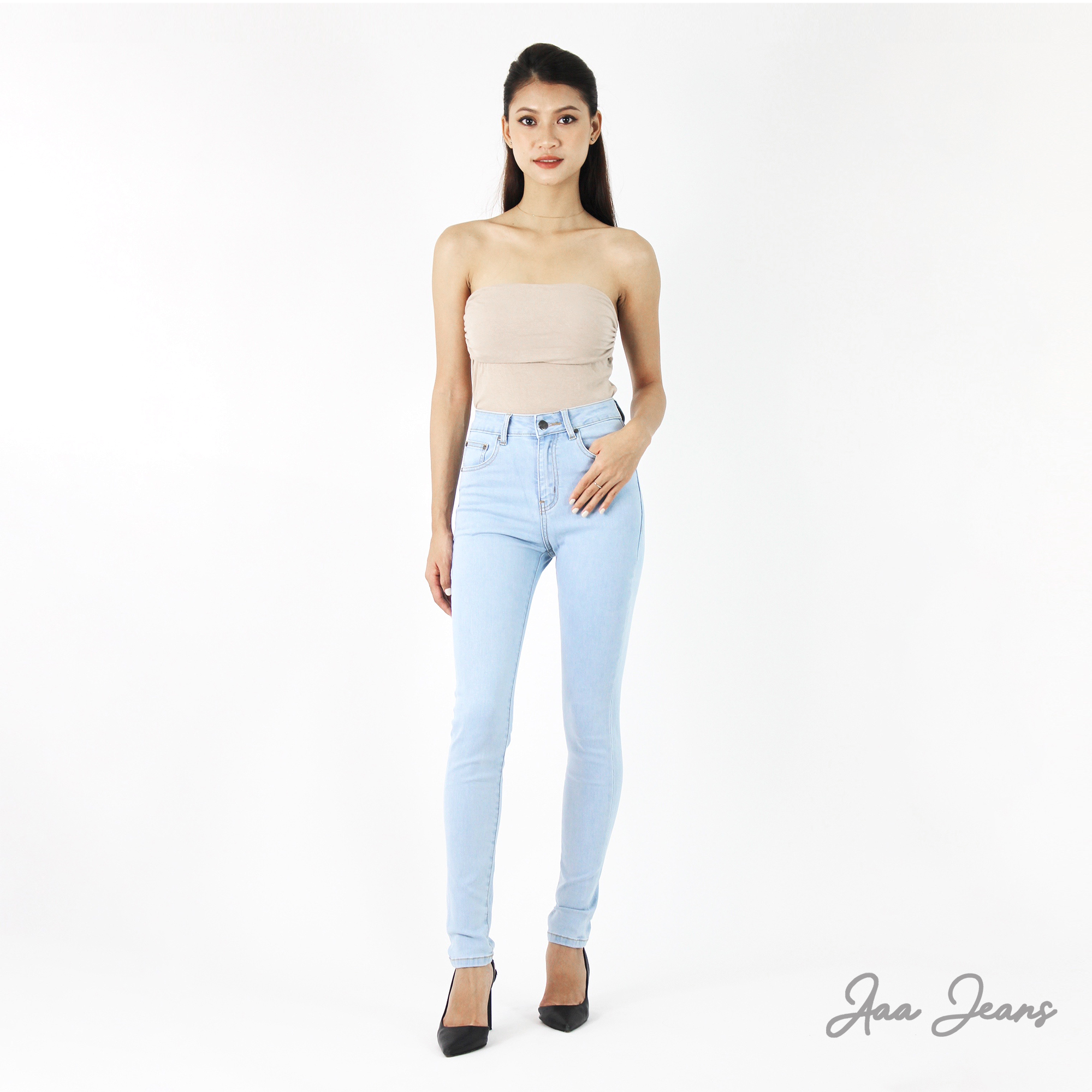 Jean nữ dáng Slim-fit cạp cao, tua gấu HK005 | Jeans Style