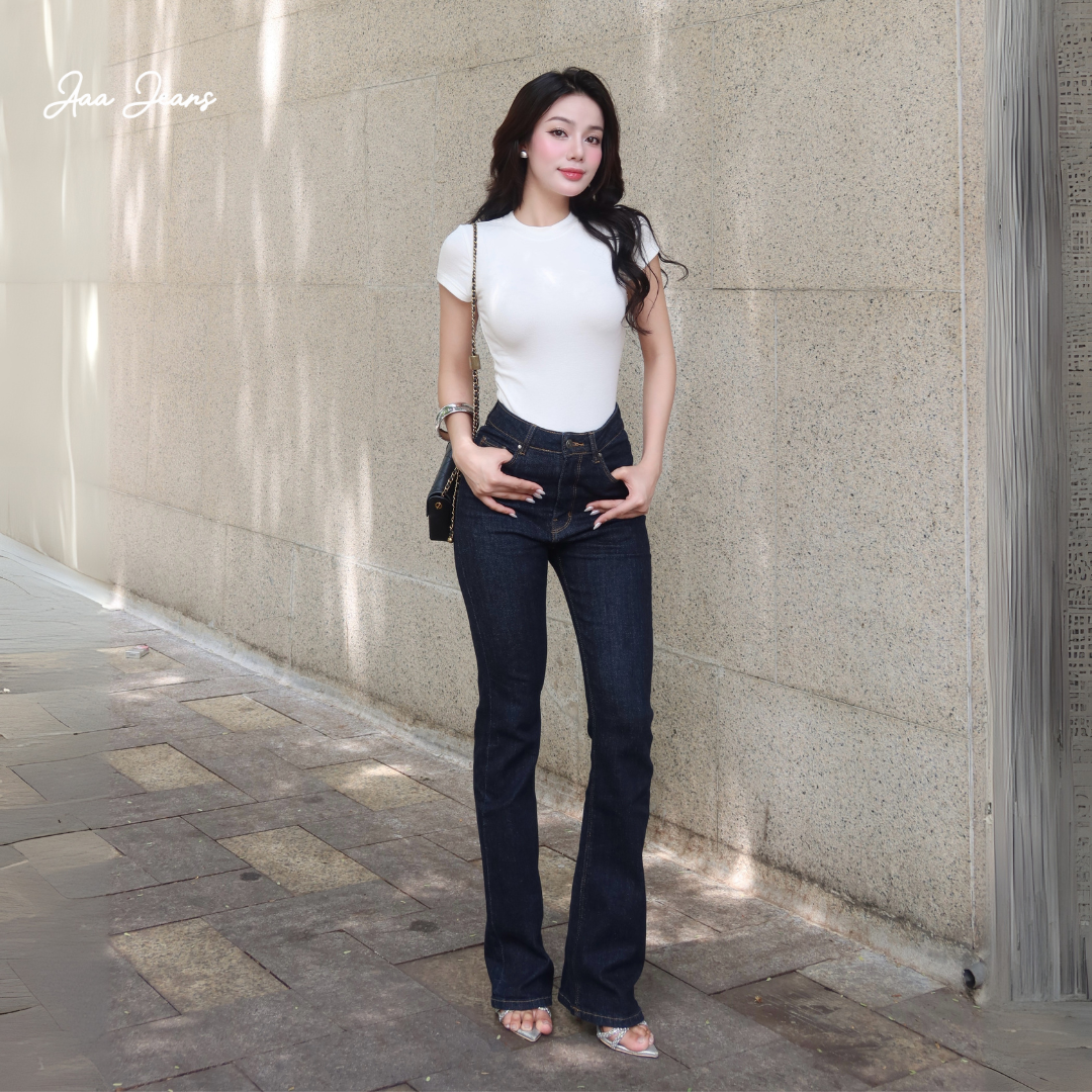 Quần Jean Nữ Ống Loe Lưng Cao Màu Midnight Blue