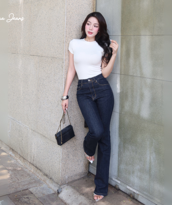 Quần Jean Nữ Ống Loe Lưng Cao Màu Midnight Blue - ảnh 2
