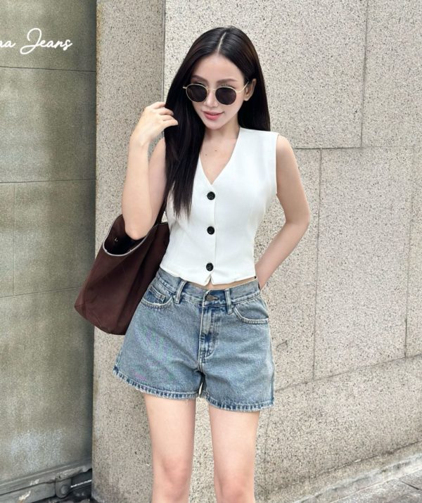 Quần Short Denim Nữ Lưng Vừa Classic Cut Màu Vintage Blue