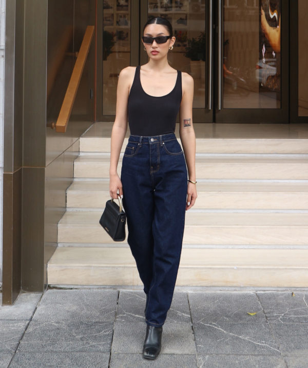 Quần Mom Jeans Lưng Cao Màu Indigo