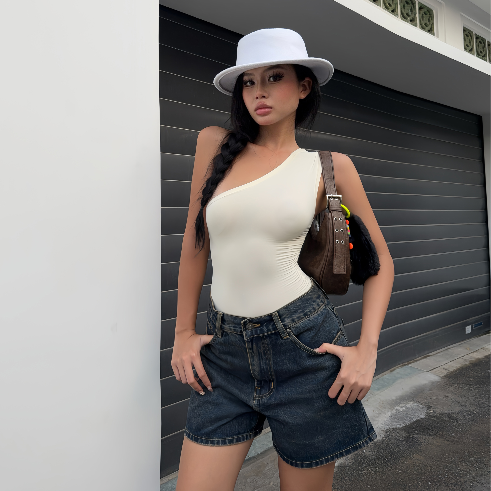 Quần Short Denim Nữ Lưng Vừa Classic Cut Màu Holiday Blue