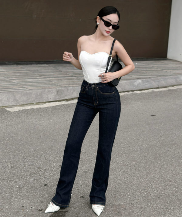 Quần Jean Ống Đứng Lưng Cao Dáng Slim Indigo