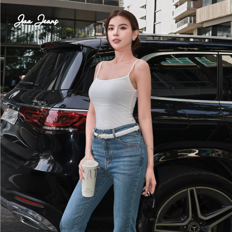 Quần Jean Nữ Ống Loe Lưng Cao Màu Medium Blue