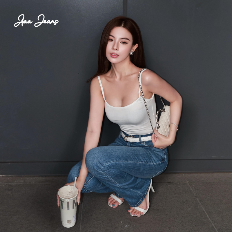 Quần Jean Nữ Ống Loe Lưng Cao Màu Medium Blue