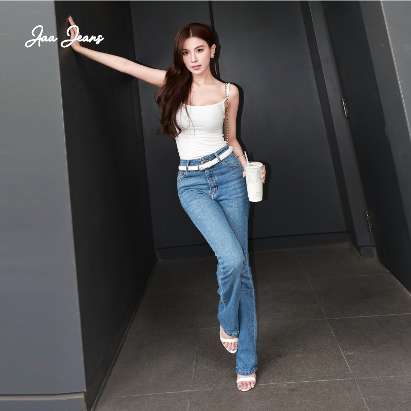 Quần Jean Nữ Ống Loe Lưng Cao Màu Medium Blue