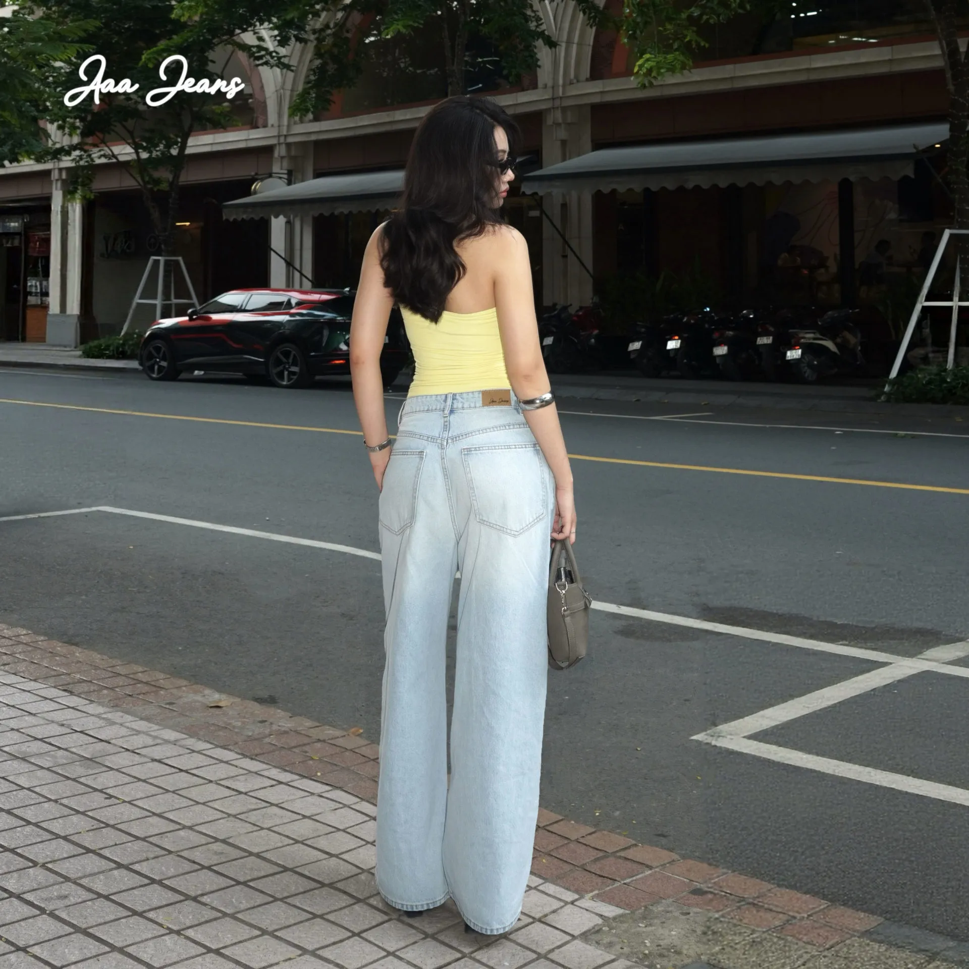 Quần jeans ống rộng balloon màu Lila Blue - ảnh 5