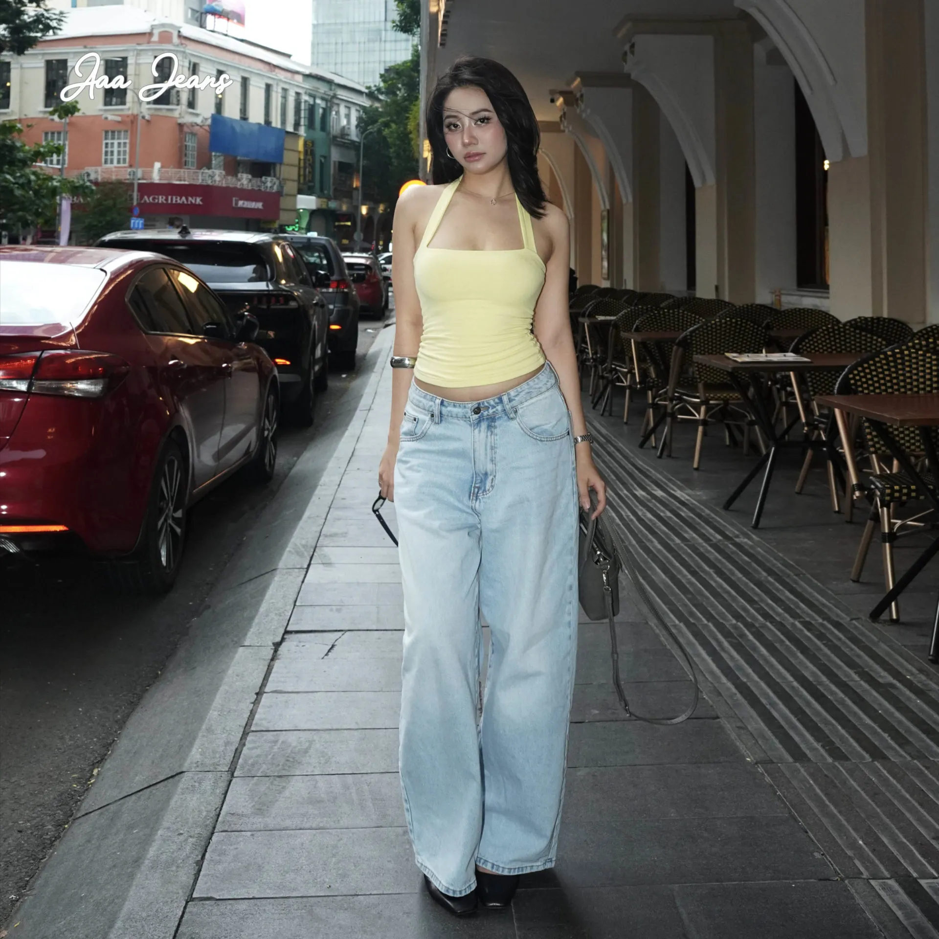 Quần jeans ống rộng balloon màu Lila Blue - ảnh 6