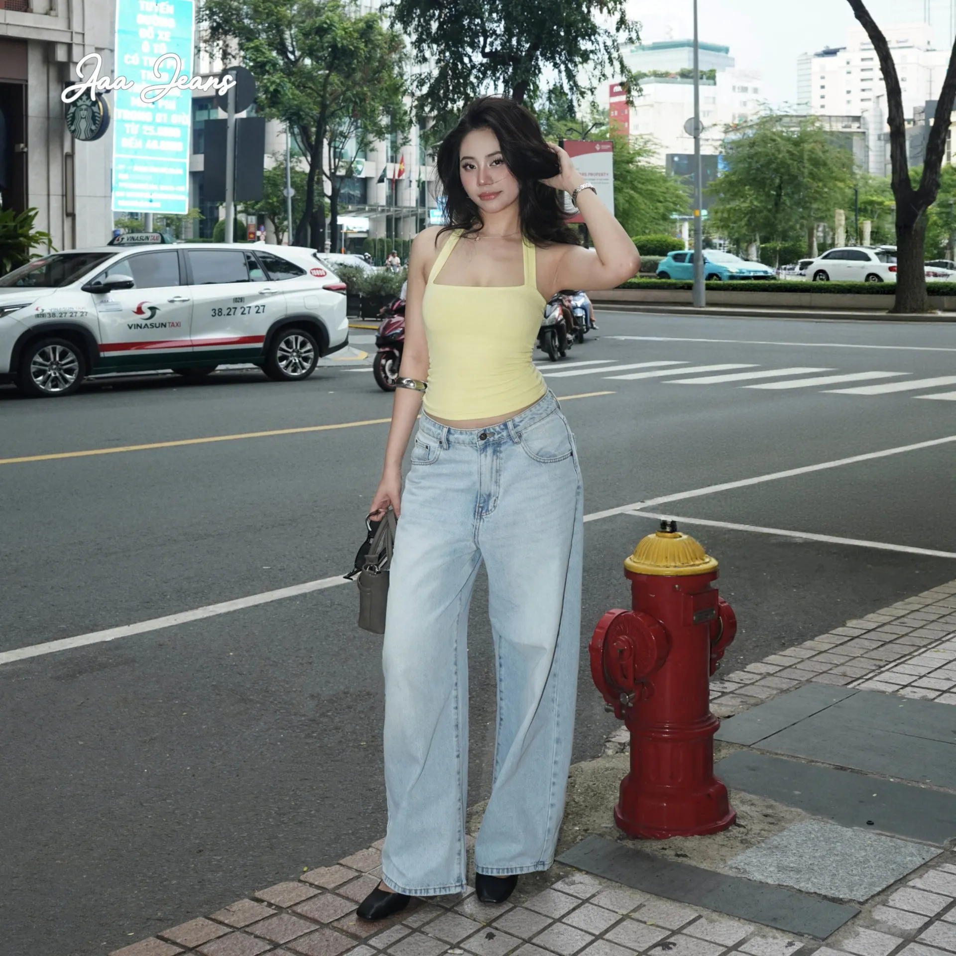 Quần jeans ống rộng balloon màu Lila Blue - ảnh 7